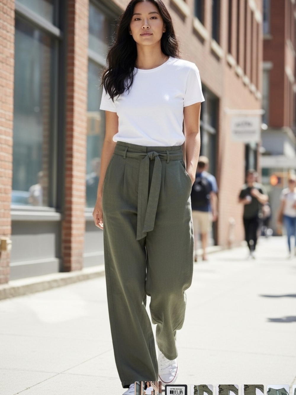 Vero Moda Ivy Green Womens L High Rise Wide Leg Vmlaura HR Loose Knot Belt Pants